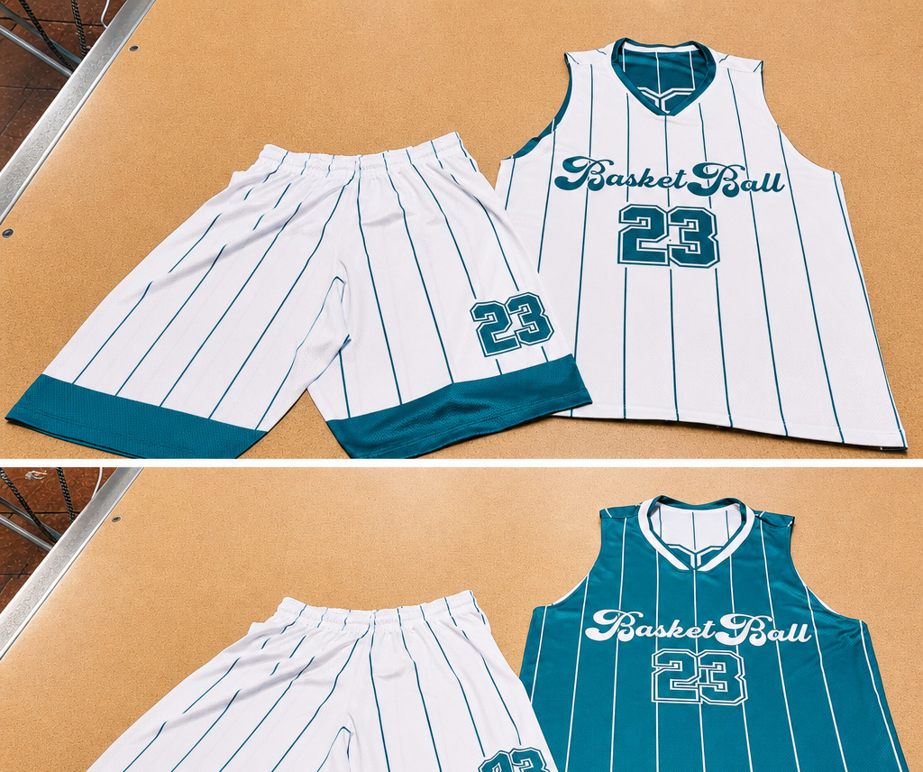 Completo basket reversibile verde acqua e bianco realizzato da Ery
